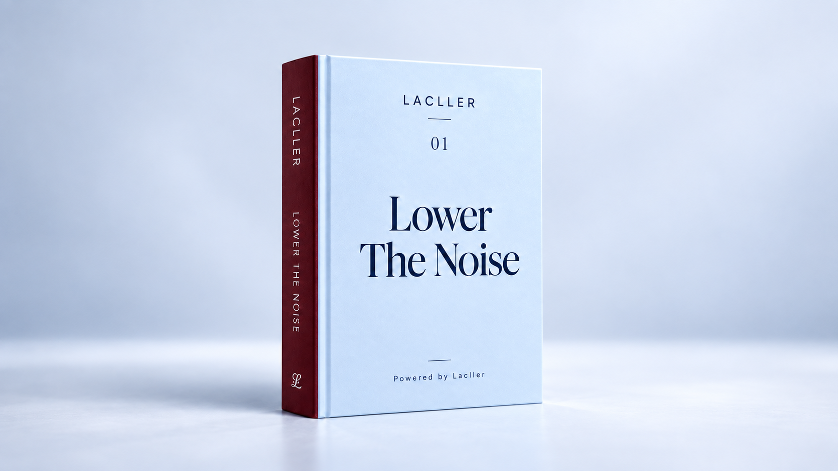 Lower The Noise digital book with a pale blue front cover and burgundy spine.